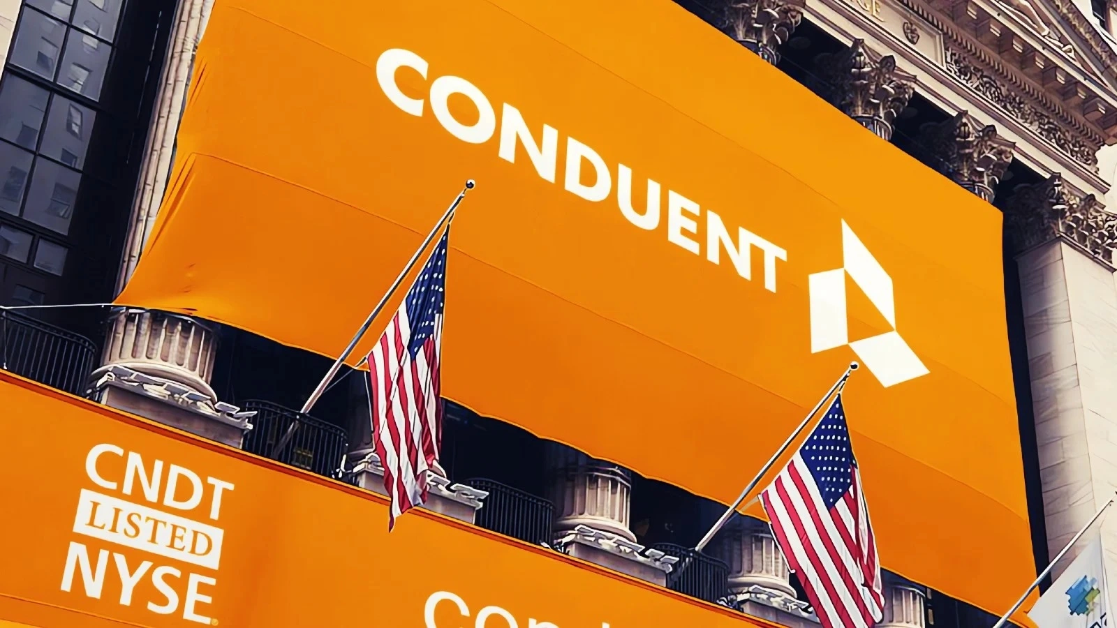 Logo Conduent trên Sở Giao dịch Chứng khoán New York (NYSE). Ảnh Conduent.