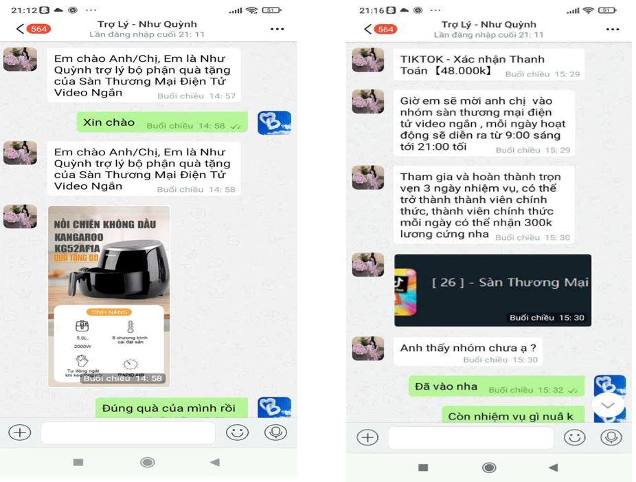 Trợ lý hướng dẫn làm nhiệm vụ và thêm vào nhóm sàn thương mại điện tử video ngắn. Ảnh Công an Cao Bằng.