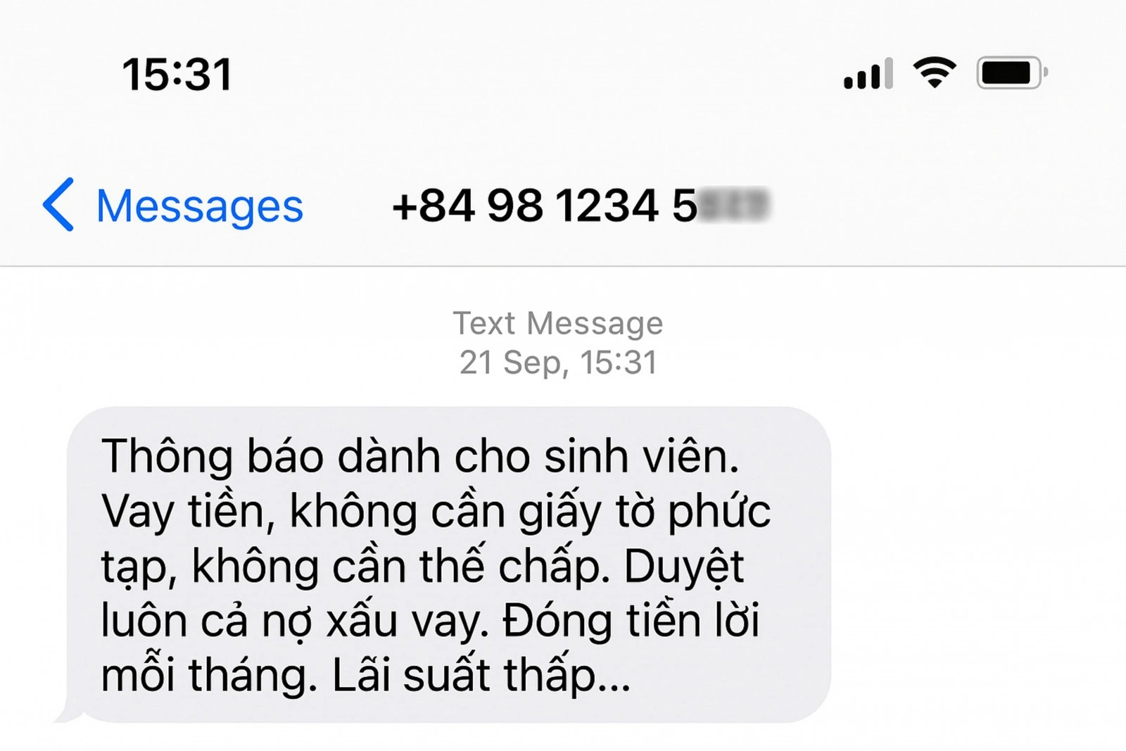 Nhiều học sinh, sinh viên nhận được tin nhắn mời vay tiền từ các đối tượng lạ. 