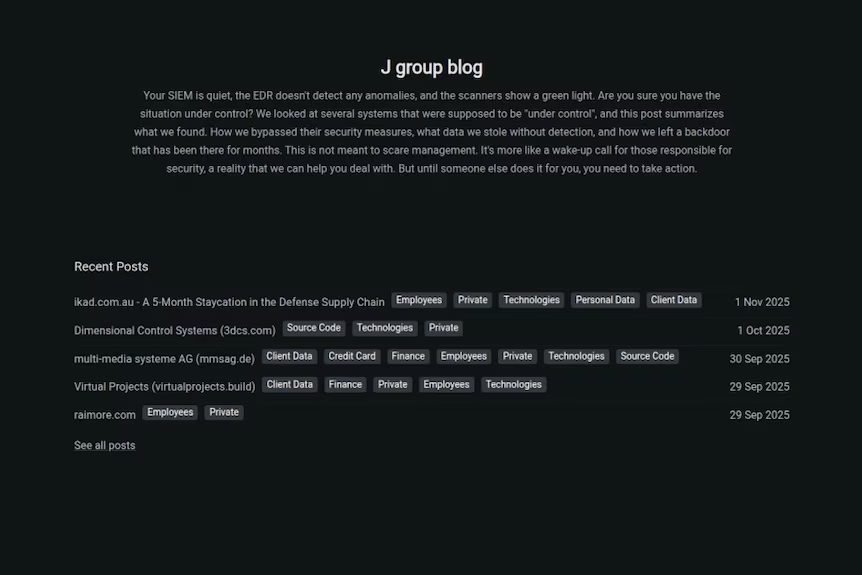 Nhóm J Group khoe thông tin đã đánh cắp từ IKAD Engineering. Ảnh ABC