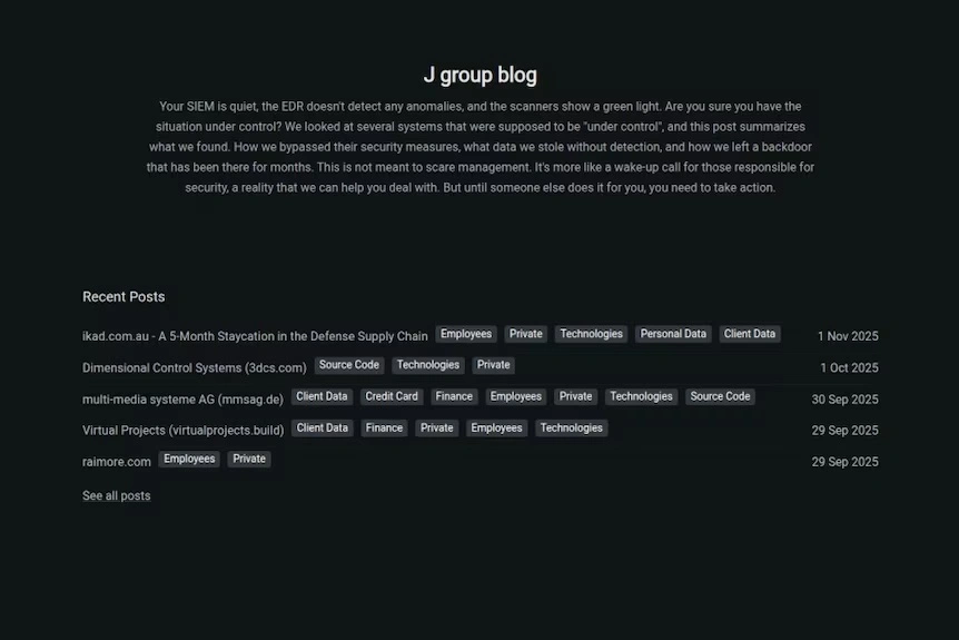 Nhóm J Group khoe thông tin đã đánh cắp từ IKAD Engineering. Ảnh ABC