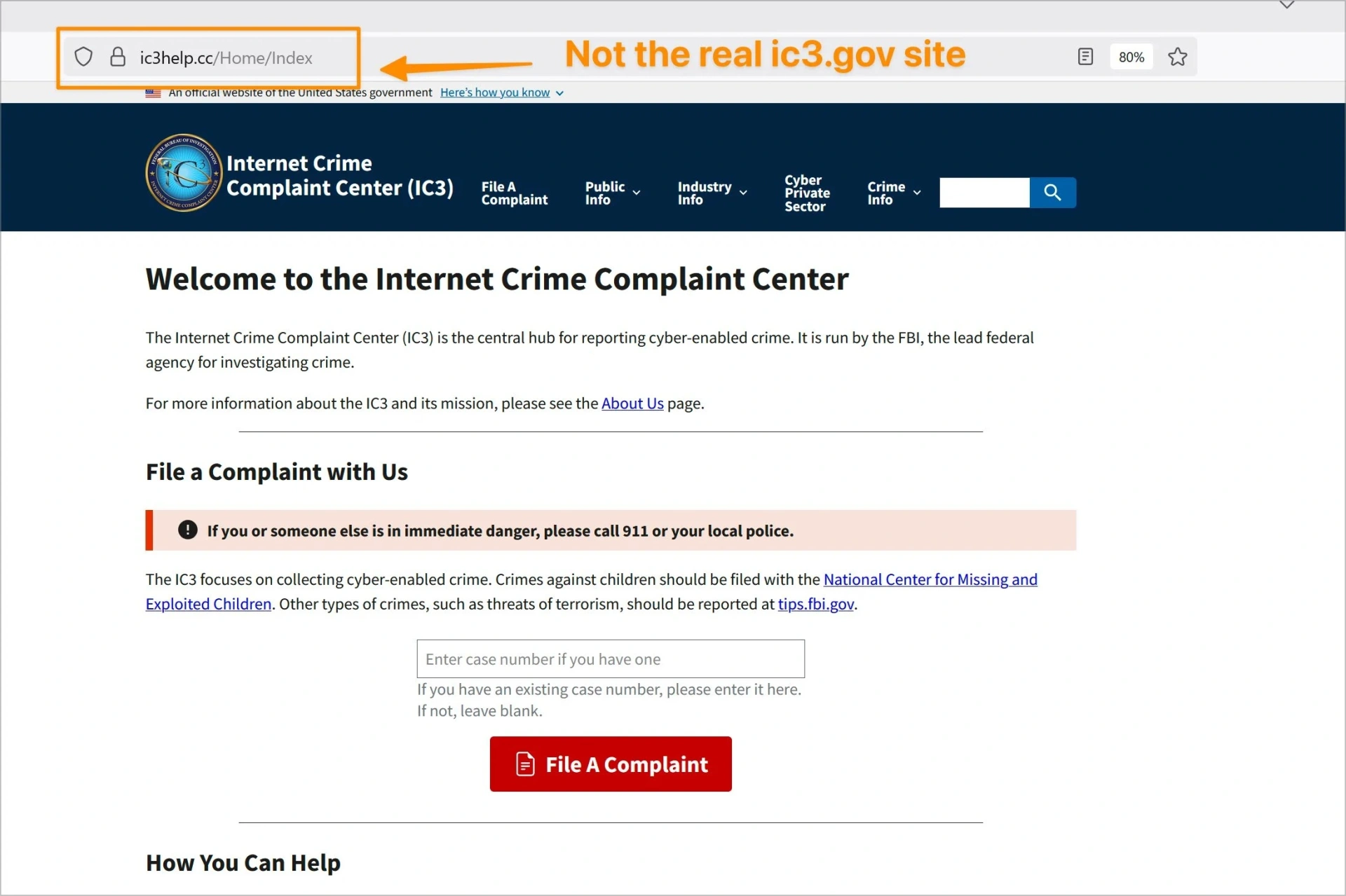 trang web giả mạo Trung tâm Khiếu nại Tội phạm Internet IC3. Ảnh Cyber Security News