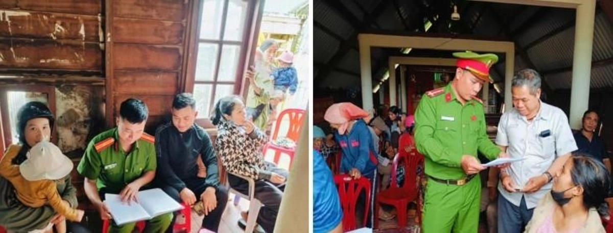 Lực lượng Công an xã tuyên truyền, cảnh báo người dân phòng ngừa tội phạm công nghệ cao.