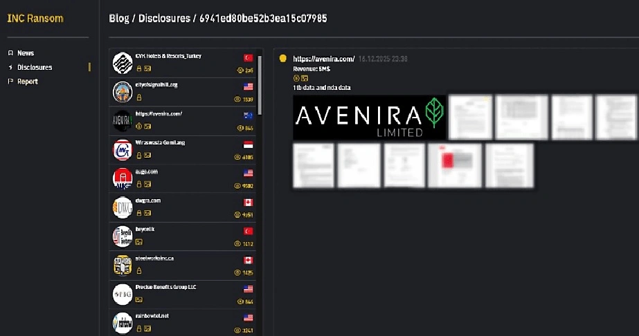Tin tặc công khai một phần dữ liệu của công ty Avenira trên darkweb. Ảnh Cyber Daily