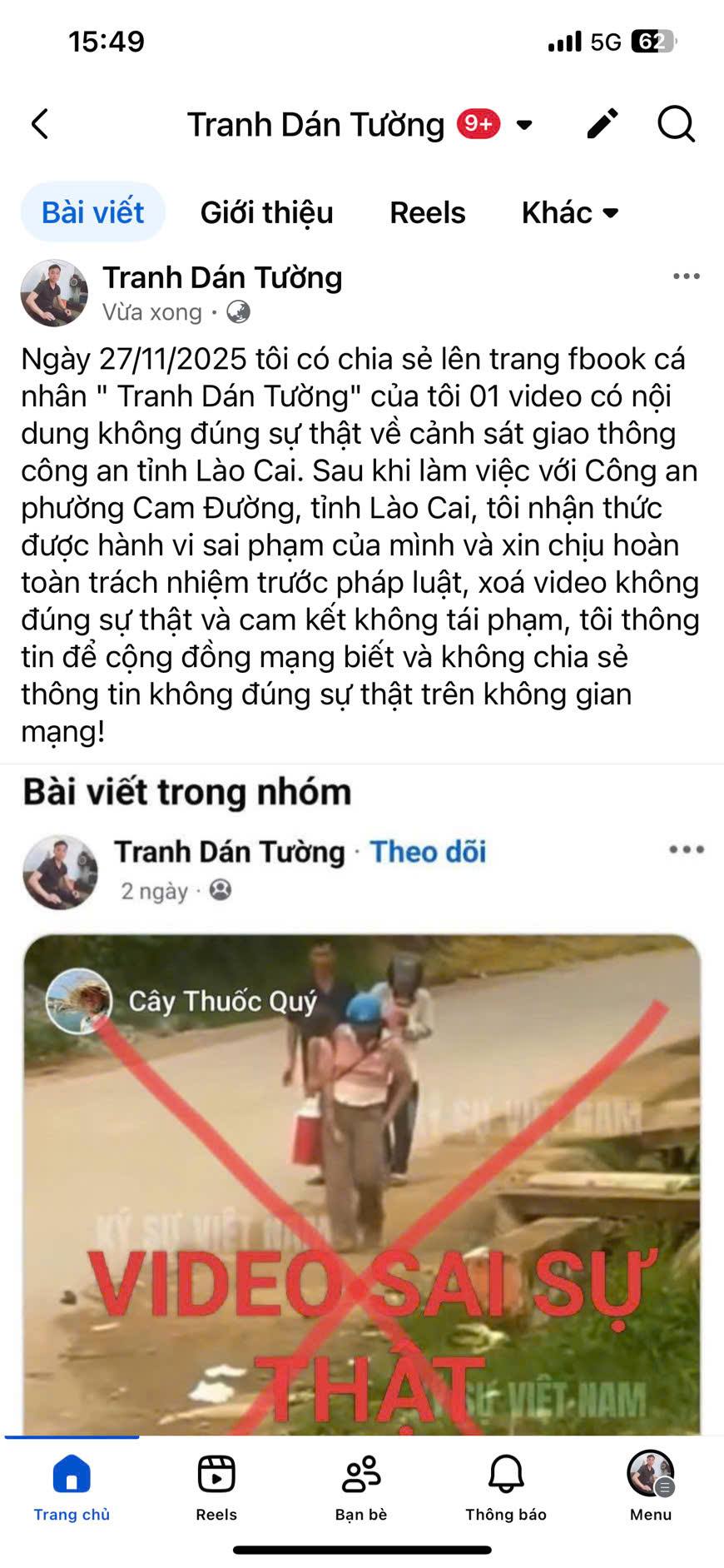 Thông tin sai sự thật đối tượng chia sẻ trên Facebook.