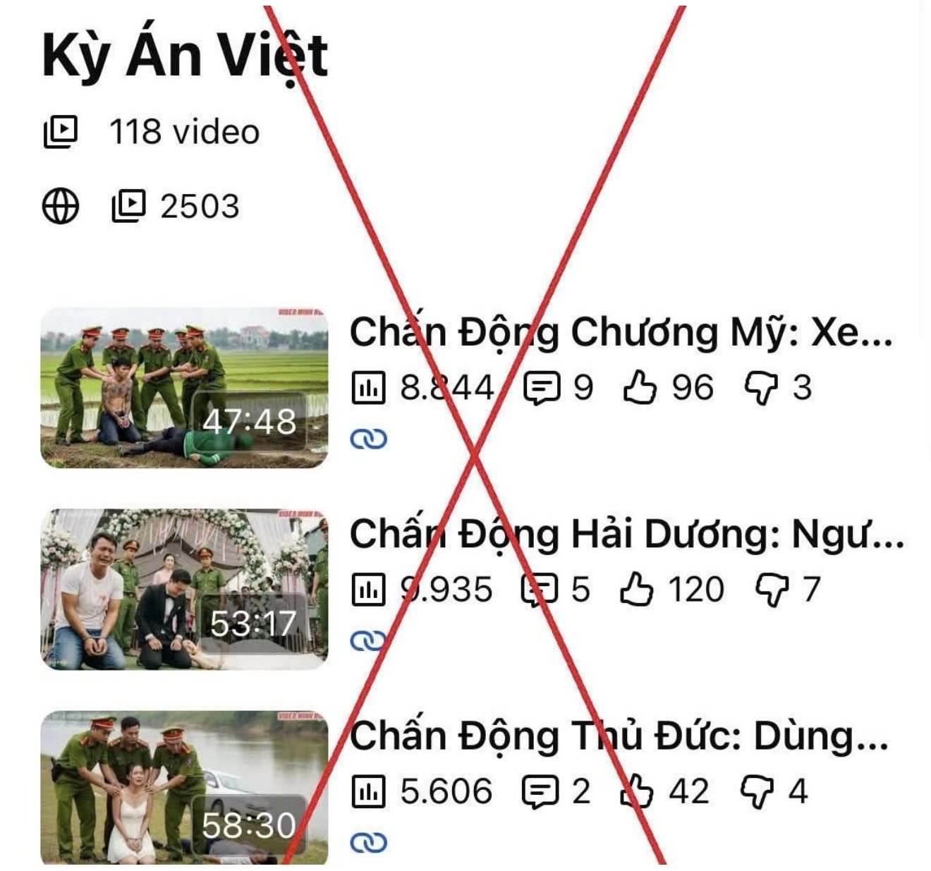 Giao diện kênh Youtube với các video có nội dung dàn dựng, gây hoang mang dư luận.