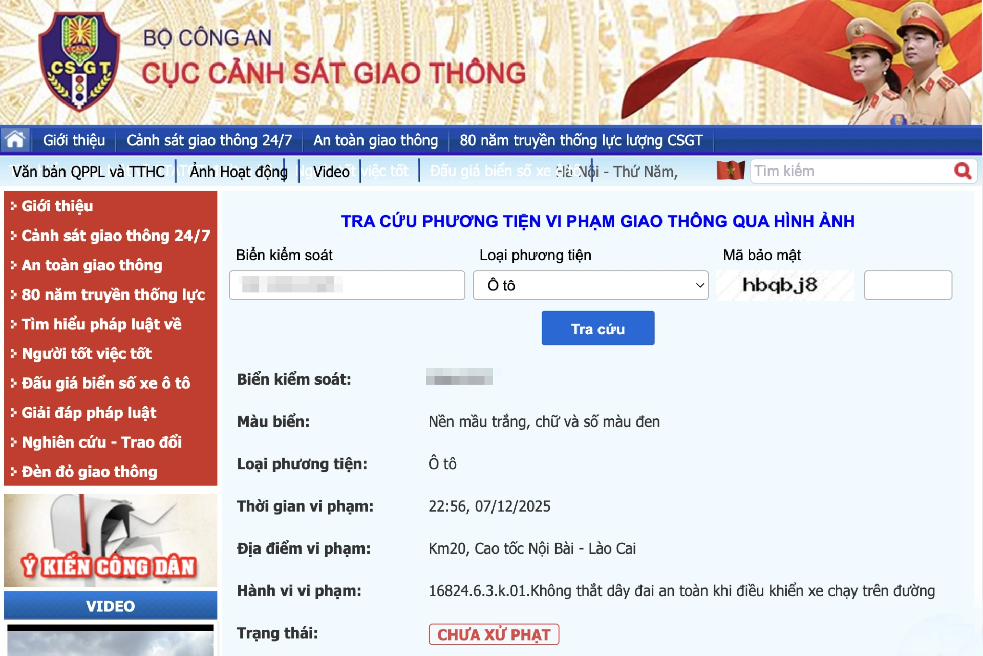Tra cứu phạt nguội website CSGT